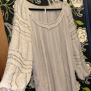Free People Boho-Chic Gray Beaded Embroidered Tunic Sz S.